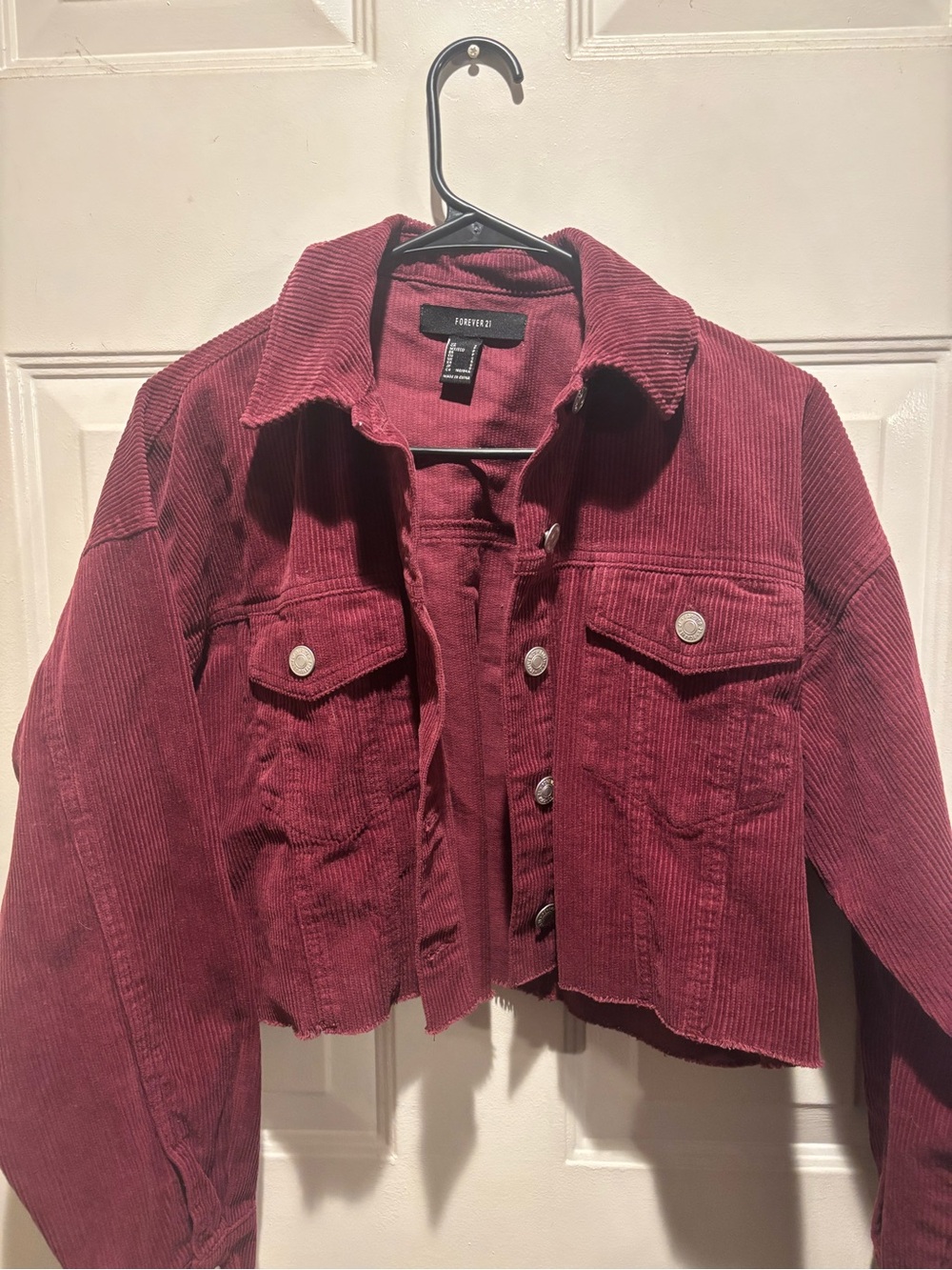 Forever 21 Burgundy Corduroy Crop Jacket